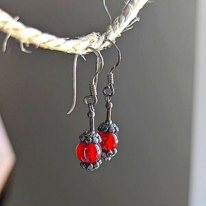 Vintage 925 Sterling Silver & Carnelian Earrings